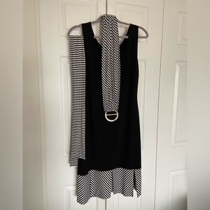 Joseph Ribkoff Black sleeveless, Scoop neck knit dress w/car wash flap bottom